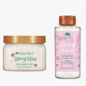 Tree Hut Merry Mint Shea Sugar Scrub & Foaming Gel Wash 18 oz Limited Edition